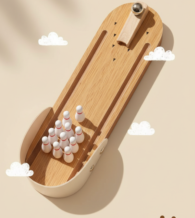 Wooden Bowling Game - Beige Background